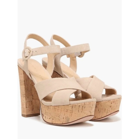 Veronica Beard Lucille Heels Suede Platform Cork Heel Sandals Tan Size 11 New - Picture 1 of 15